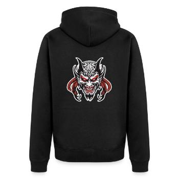 Kabuki Maske / Japanische Kunst / Theater / Antik - Unisex Premium Bio Zip Hoodie - Schwarz - Hinten - Nico (187cm)