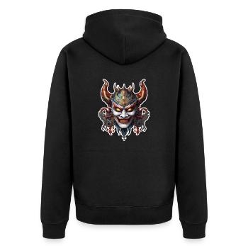 Kabuki Maske / Japanische Kunst / Theater / Antik - Unisex Premium Bio Zip Hoodie - Schwarz - Hinten - Nico (187cm)