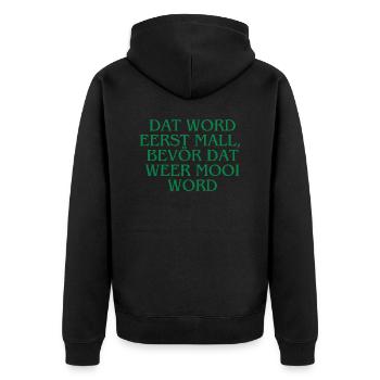 Plattdeutsch Ostfriesland "Dat word eerst mall" - Unisex Premium Bio Zip Hoodie - Schwarz - Hinten - Nico (187cm)
