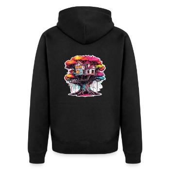 Cabane dans les arbres / Cime des arbres / Cabane dans les arbres / Aventure - Veste à capuche bio Premium Unisexe - noir - Dos - Nico (187cm)