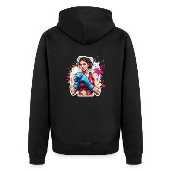 Boxer / Sport / Kampf / Arena / Boxring / Fäuste - Unisex Premium Bio Zip Hoodie - Schwarz - Hinten - Nico (187cm)
