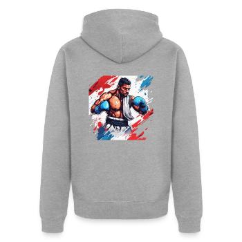 Boxer / Sport / Kampf / Arena / Boxring / Fäuste - Unisex Premium Bio Zip Hoodie - Grau meliert - Hinten - Nico (187cm)