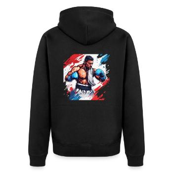 Boxer / Sport / Kampf / Arena / Boxring / Fäuste - Unisex Premium Bio Zip Hoodie - Schwarz - Hinten - Nico (187cm)