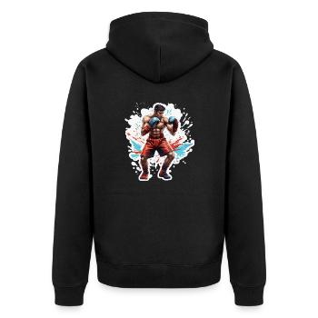 Boxer / Sport / Kampf / Arena / Boxring / Fäuste - Unisex Premium Bio Zip Hoodie - Schwarz - Hinten - Nico (187cm)