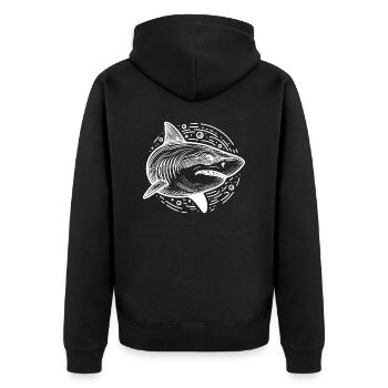 Haifisch Zeichnung Kreis - Unisex Premium Bio Zip Hoodie - Schwarz - Hinten - Nico (187cm)