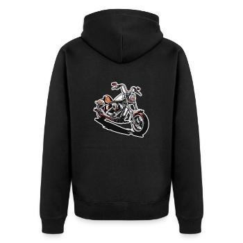 Biker / Motorrad Fahrer / Biker / Zweirad / Cross - Unisex Premium Bio Zip Hoodie - Schwarz - Hinten - Nico (187cm)