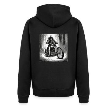Biker / Motorrad Fahrer / Biker / Zweirad / Cross - Unisex Premium Bio Zip Hoodie - Schwarz - Hinten - Nico (187cm)