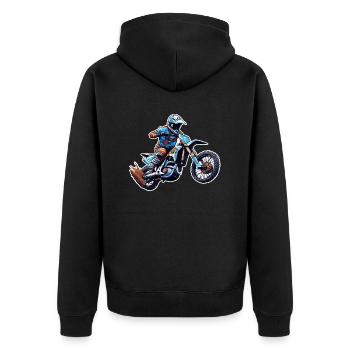Biker / Motorrad Fahrer / Biker / Zweirad / Cross - Unisex Premium Bio Zip Hoodie - Schwarz - Hinten - Nico (187cm)