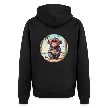 Affe / Tier / Zoo / Babian / Wild / Comic - Unisex Premium Bio Zip Hoodie - Schwarz - Hinten - Nico (187cm)
