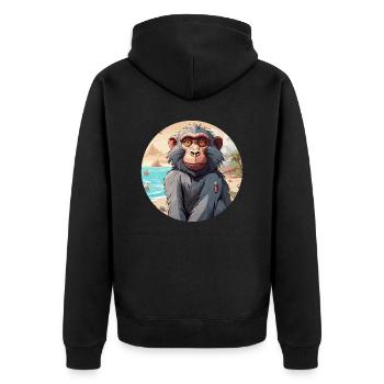Affe / Tier / Zoo / Babian / Wild / Comic - Unisex Premium Bio Zip Hoodie - Schwarz - Hinten - Nico (187cm)