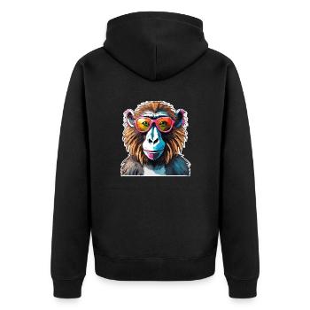 Affe / Tier / Zoo / Babian / Wild / Comic - Unisex Premium Bio Zip Hoodie - Schwarz - Hinten - Nico (187cm)