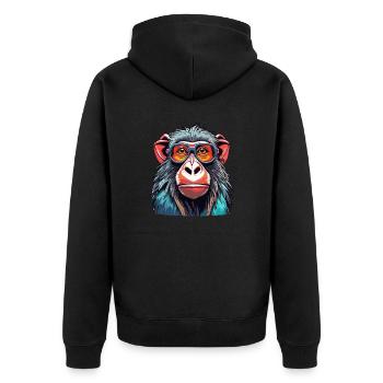 Affe / Tier / Zoo / Babian / Wild / Comic - Unisex Premium Bio Zip Hoodie - Schwarz - Hinten - Nico (187cm)