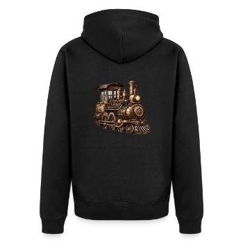 Zug / Lokomotive / Dampflok / Eisenbahn / Lock - Unisex Premium Bio Zip Hoodie - Schwarz - Hinten - Nico (187cm)