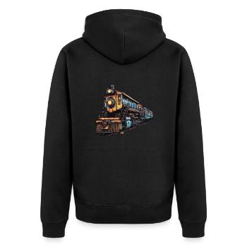 Zug / Lokomotive / Dampflok / Eisenbahn / Lock - Unisex Premium Bio Zip Hoodie - Schwarz - Hinten - Nico (187cm)