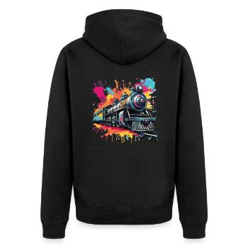 Zug / Lokomotive / Dampflok / Eisenbahn / Lock - Unisex Premium Bio Zip Hoodie - Schwarz - Hinten - Nico (187cm)