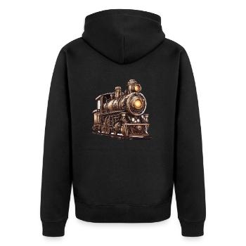 Zug / Lokomotive / Dampflok / Eisenbahn / Lock - Unisex Premium Bio Zip Hoodie - Schwarz - Hinten - Nico (187cm)