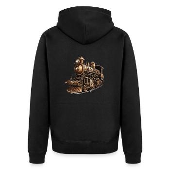 Zug / Lokomotive / Dampflok / Eisenbahn / Lock - Unisex Premium Bio Zip Hoodie - Schwarz - Hinten - Nico (187cm)