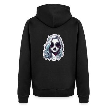 Femme / Jolie / Portrait / Cheveux colorés / Modèle - Veste à capuche bio Premium Unisexe - noir - Dos - Nico (187cm)