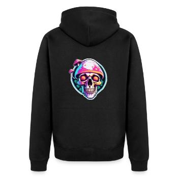 Pilz / Mushroom / Wiese / Wald / Goa / Psy - Unisex Premium Bio Zip Hoodie - Schwarz - Hinten - Nico (187cm)