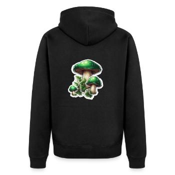 Pilz / Mushroom / Wiese / Wald / Goa / Psy - Unisex Premium Bio Zip Hoodie - Schwarz - Hinten - Nico (187cm)
