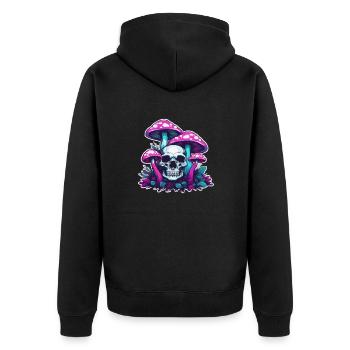 Pilz / Mushroom / Wiese / Wald / Goa / Psy - Unisex Premium Bio Zip Hoodie - Schwarz - Hinten - Nico (187cm)