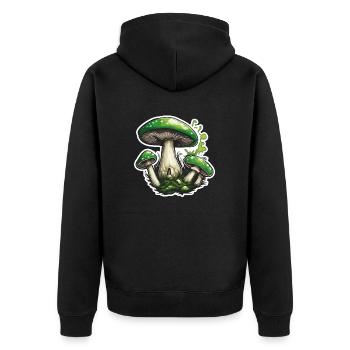Pilz / Mushroom / Wiese / Wald / Goa / Psy - Unisex Premium Bio Zip Hoodie - Schwarz - Hinten - Nico (187cm)