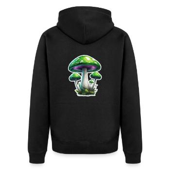 Pilz / Mushroom / Wiese / Wald / Goa / Psy - Unisex Premium Bio Zip Hoodie - Schwarz - Hinten - Nico (187cm)