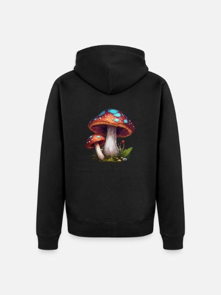 Sieni / Sieni / Niitty / Metsä / Goa / Psy - Premium unisex luomu-huppari vetoketjulla - musta
