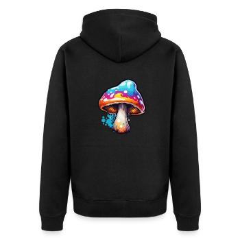 Pilz / Mushroom / Wiese / Wald / Goa / Psy - Unisex Premium Bio Zip Hoodie - Schwarz - Hinten - Nico (187cm)