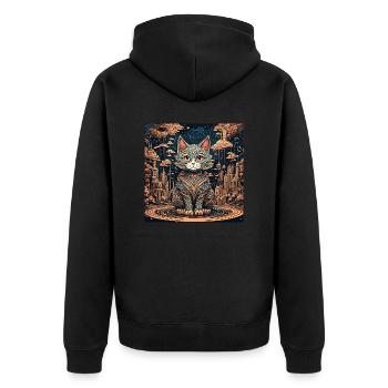 Katze / Tier / Haustier / Miez / Miau / Fell - Unisex Premium Bio Zip Hoodie - Schwarz - Hinten - Nico (187cm)