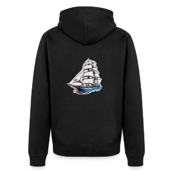 Piraten Schiff / Boot / Meer / Ocean / Wellen - Unisex Premium Bio Zip Hoodie - Schwarz - Hinten - Nico (187cm)