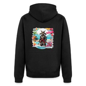 Samurai / Japanisch / Harakiri / Katana / Mann - Unisex Premium Bio Zip Hoodie - Schwarz - Hinten - Nico (187cm)