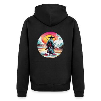 Samurai / Japanisch / Harakiri / Katana / Mann - Unisex Premium Bio Zip Hoodie - Schwarz - Hinten - Nico (187cm)