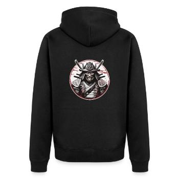 Samurai / Japanisch / Harakiri / Katana / Mann - Unisex Premium Bio Zip Hoodie - Schwarz - Hinten - Nico (187cm)