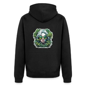 Frau / hübsch / Porträt / buntes Haar / Model - Unisex Premium Bio Zip Hoodie - Schwarz - Hinten - Nico (187cm)