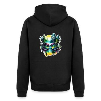 Sonnenbrille / Reflektion / Wald / Spiegelung - Unisex Premium Bio Zip Hoodie - Schwarz - Hinten - Nico (187cm)