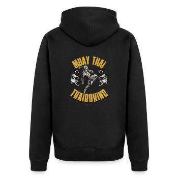 Muay Thai Thai Boxing - Unisex Premium Organic Zip Hoodie - black - Back - Nico (187cm)
