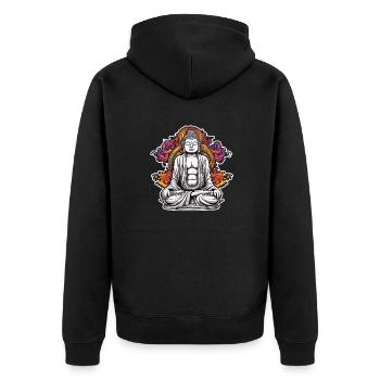 Buddha / Buddhismus / Glaube / Religion / Mantra - Unisex Premium Bio Zip Hoodie - Schwarz - Hinten - Nico (187cm)