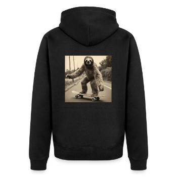 Paresseux / Animal / Photo / Drôle / Skateboard - Veste à capuche bio Premium Unisexe - noir - Dos - Nico (187cm)