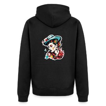 Rockabilly / Pin-up Girl / Frauenpower / 50er - Unisex Premium Bio Zip Hoodie - Schwarz - Hinten - Nico (187cm)