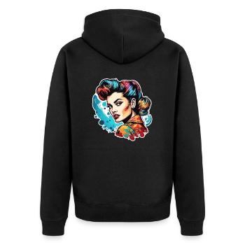 Rockabilly / Pin-up Girl / Frauenpower / 50er - Unisex Premium Bio Zip Hoodie - Schwarz - Hinten - Nico (187cm)