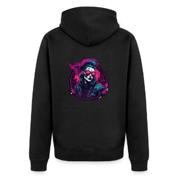 Gothic / Dunkelheit / Mystik / Schatten / Grusel - Unisex Premium Bio Zip Hoodie - Schwarz - Hinten - Nico (187cm)