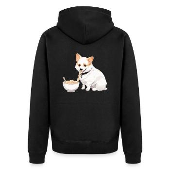 Corgi Eating Ramen #1 - Unisex Premium Organic Zip Hoodie - black - Back - Nico (187cm)