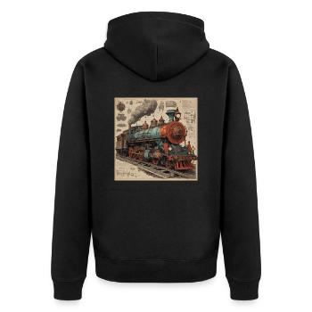 Bauplan / Sepia / Vintage / Retro / Roboter - Unisex Premium Bio Zip Hoodie - Schwarz - Hinten - Nico (187cm)