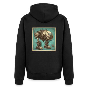 Bauplan / Sepia / Vintage / Retro / Roboter - Unisex Premium Bio Zip Hoodie - Schwarz - Hinten - Nico (187cm)