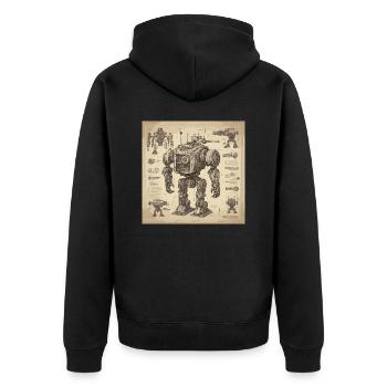Bauplan / Sepia / Vintage / Retro / Roboter - Unisex Premium Bio Zip Hoodie - Schwarz - Hinten - Nico (187cm)