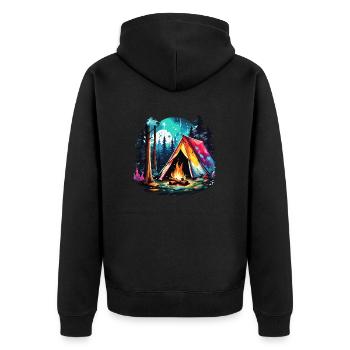 Wald / Wild / Zelt / Wildnis / Bäume / Life - Unisex Premium Bio Zip Hoodie - Schwarz - Hinten - Nico (187cm)