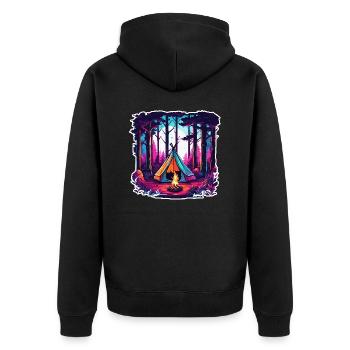 Wald / Wild / Zelt / Wildnis / Bäume / Life - Unisex Premium Bio Zip Hoodie - Schwarz - Hinten - Nico (187cm)