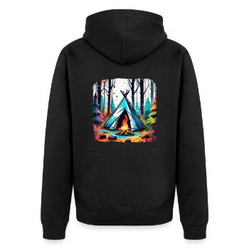 Forêt / Sauvage / Tente / Sauvage / Arbres / Vie - Veste à capuche bio Premium Unisexe - noir - Dos - Nico (187cm)
