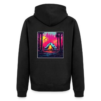 Wald / Wild / Zelt / Wildnis / Bäume / Life - Unisex Premium Bio Zip Hoodie - Schwarz - Hinten - Nico (187cm)